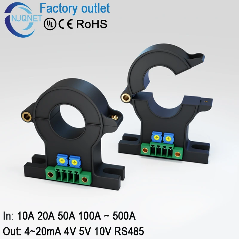 Hall effect current sensor QNDBK1-21 AC DC 30A 50A 100A 200A / 4~20mA 10V 5V current transmitter Split core Current Transducer current sensor