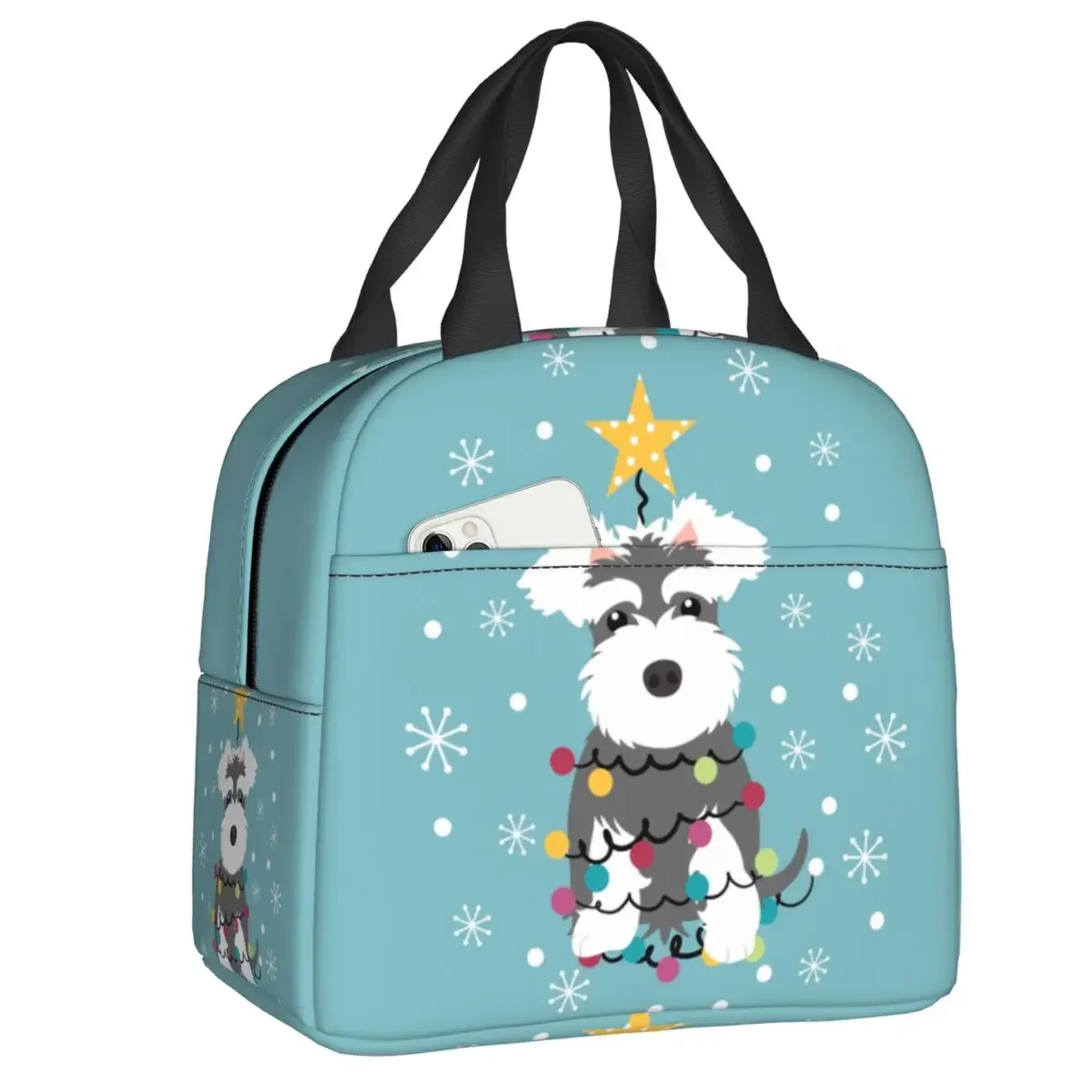 

Miniature Schnauzer Christmas Tree Insulated Lunch Bags Women Animal pet Dog Lunch Container for Kids School Children Food Box