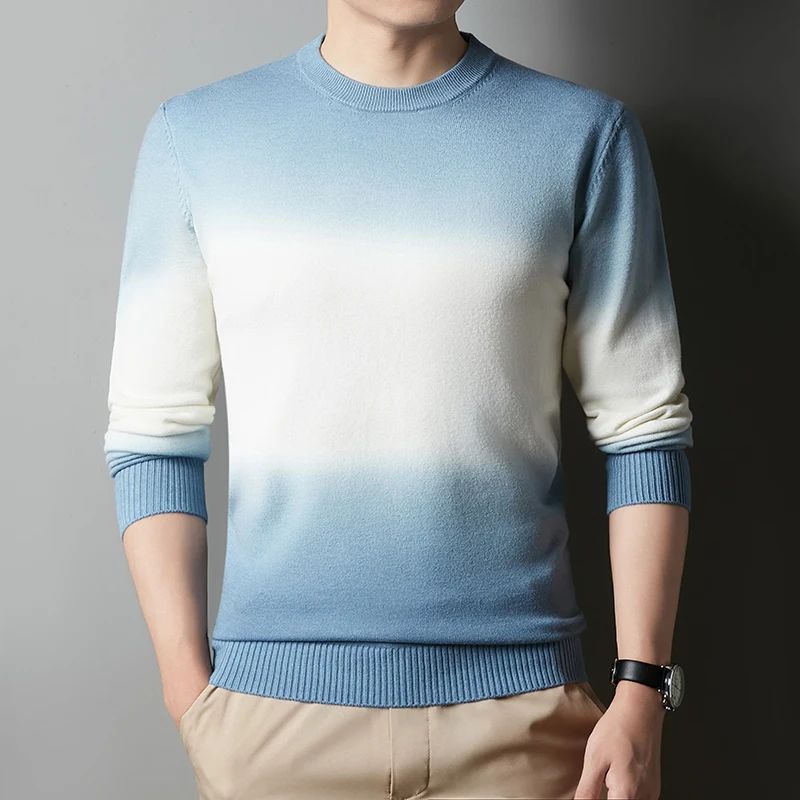 

Turtleneck Mixed Color Knitted Sweater Winter Men's Fashion Warm Tie-dye Splicing High Street Slim Brand Pullover Male