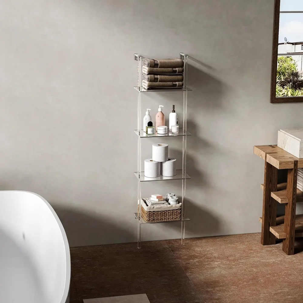 Bookcase Modern Storage Shelf Small Acrylic Ladder Bookshelf Librero 4-Tier Clear Wall Mounted Book Shelf for Small Spaces 59 6