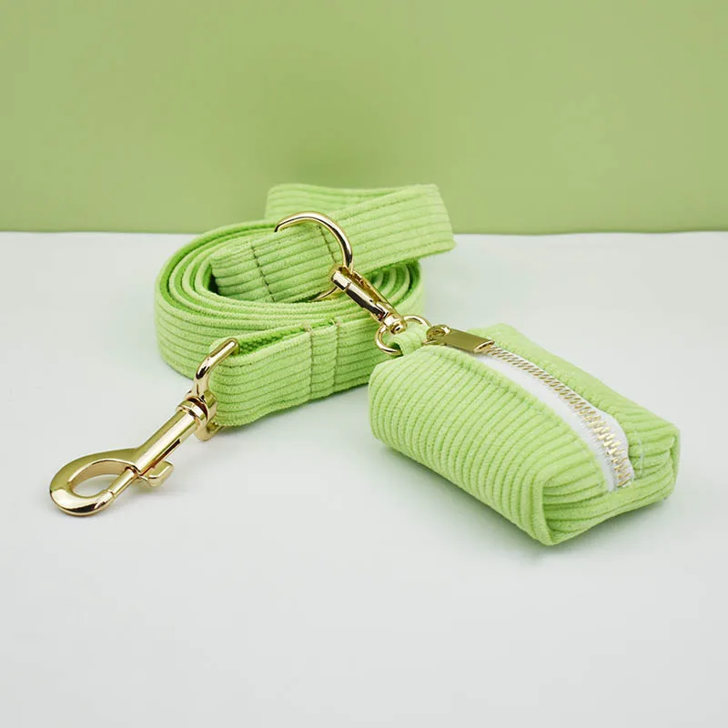 Apple Fruit Green Corduroy Dog Collar And Leash Set For Dogs Engraved Nameplate Pet Supplies Dog Leash Corduroy05