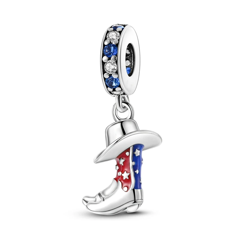 RedBlueCowboyBootDangleCharmfitMULABraceletNecklaceSilver
