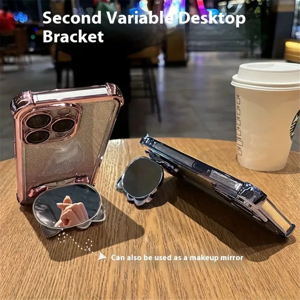 Shockproof Glitter Case with Invisible Makeup Mirror and Rabbit Stand Cover