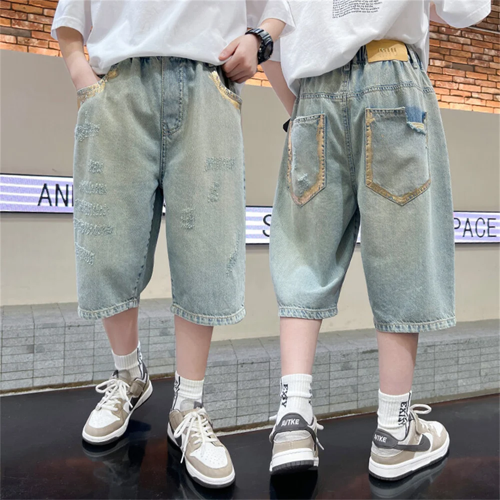 남아용 데님 반바지, 데님 카프리, 어린이 캐주얼 바지, 어린이 청바지, 51101 여름