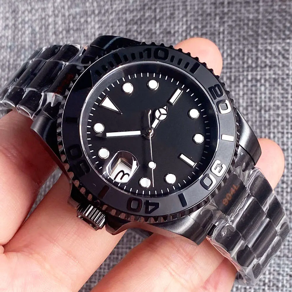 

9 Clock Black SUB Diver Automatic Watch Men Japan NH35A Movt 904L Bracelet Date at 9 Clock Sapphire Waterproof Reloj Hombre