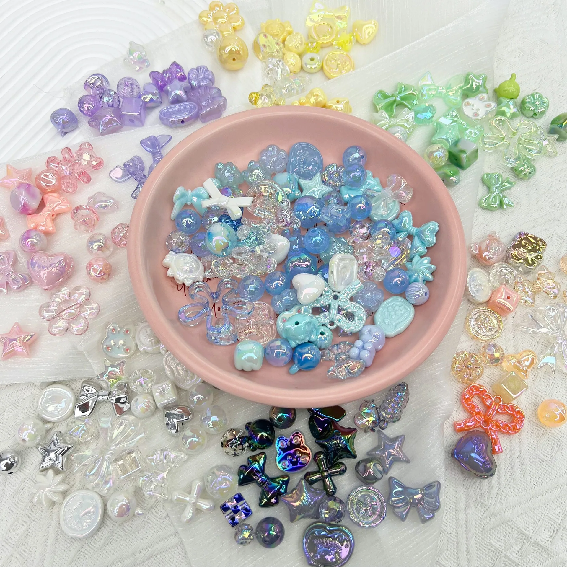 UV Metal DIY handmade material bag 50/100g mobile phone chain string bead material high-end goods mixed jewelry accessories Metallic Beads Metal Beads