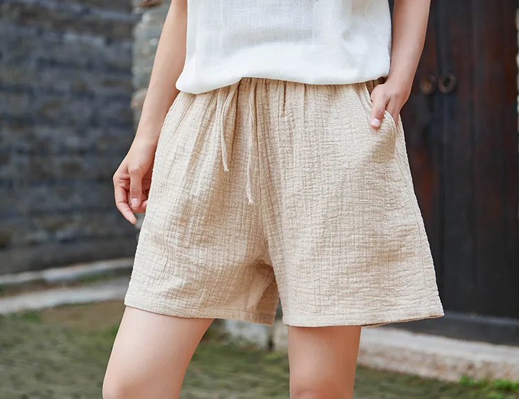 New Style Cotton Linen Women Shorts 2022 Summer New Solid Elastic Waist Women Shorts Wide Leg Shorts RV626 trendy plus size clothing