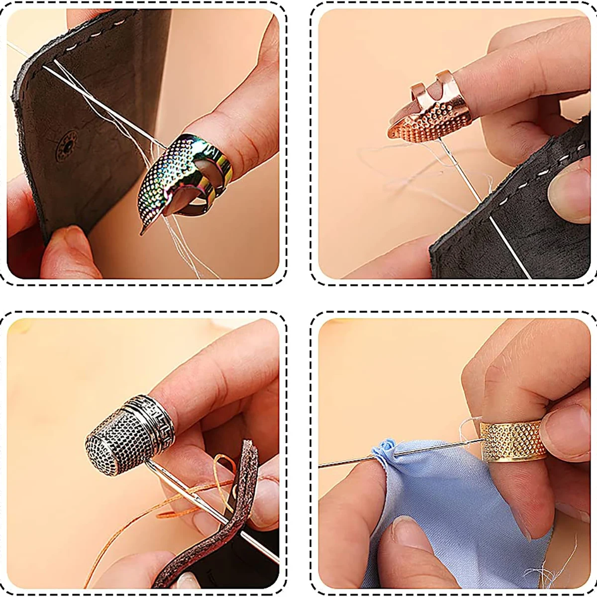 Adjustable Metal Thimble & 3-in-1 Needle Puller Set - Sewing & Quilting Protection Tools