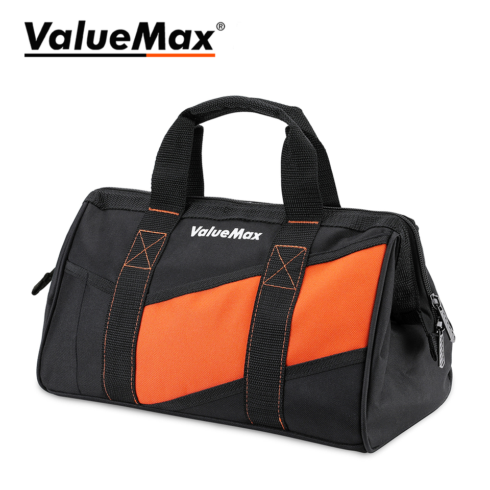 ValueMax 13-Inch Tool Bag, Wide Mouth Tool Bag with 12 Storage Pockets, Heavy Duty Orange Tool Tote Organizer