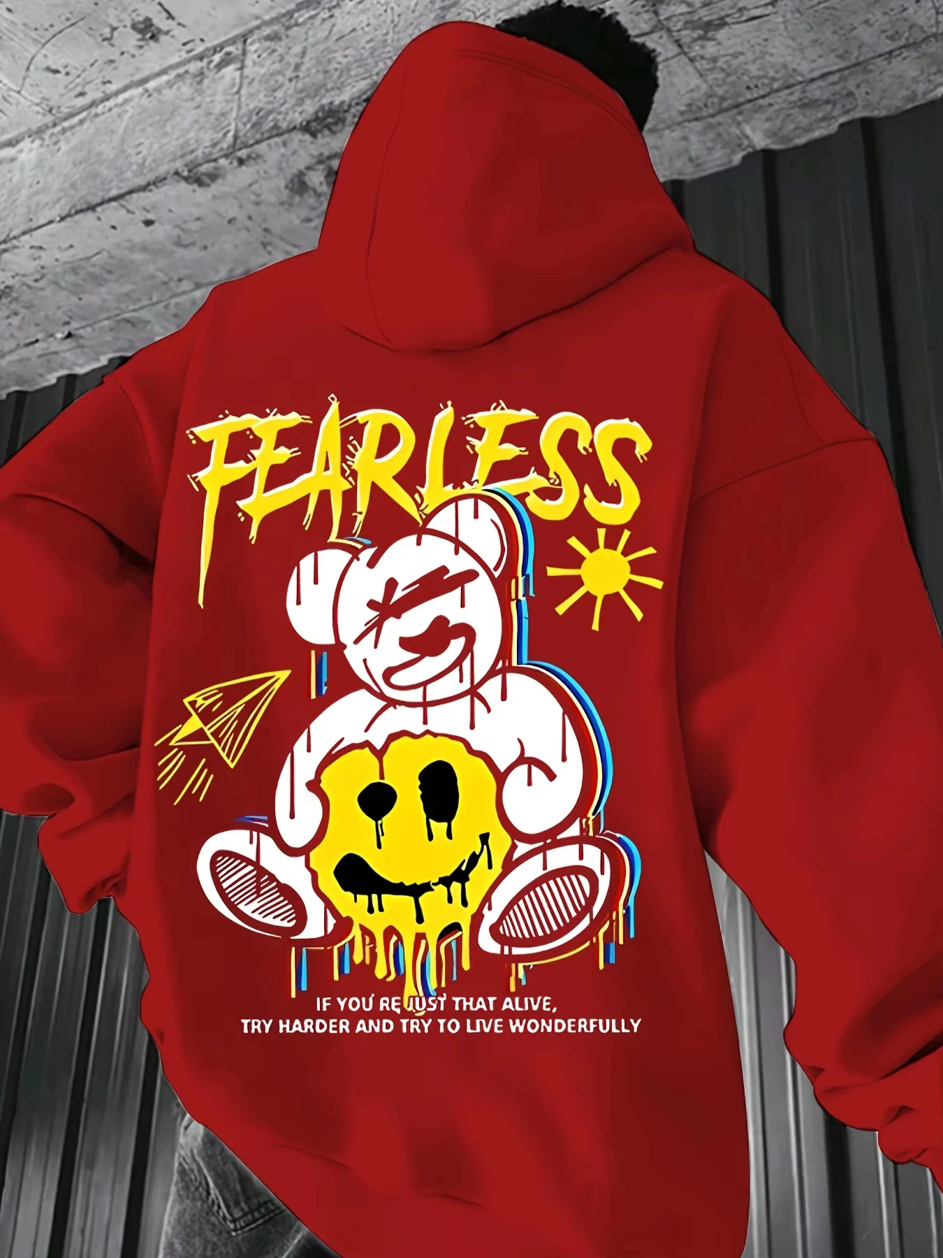 Autumn Men's Teddy Bear Graffiti Printed Hoodie