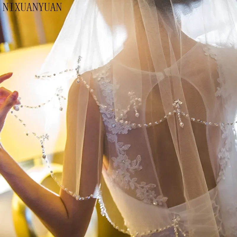 

Short Bridal Veils Tulle Pearls Bead Edge Two Layers White Ivory Bridal Wedding Veils Wedding Accessories Handmade 2024