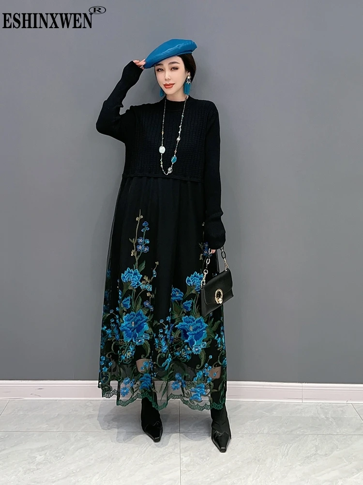 

Женское платье с длинным рукавом и круглым вырезом, с принтом