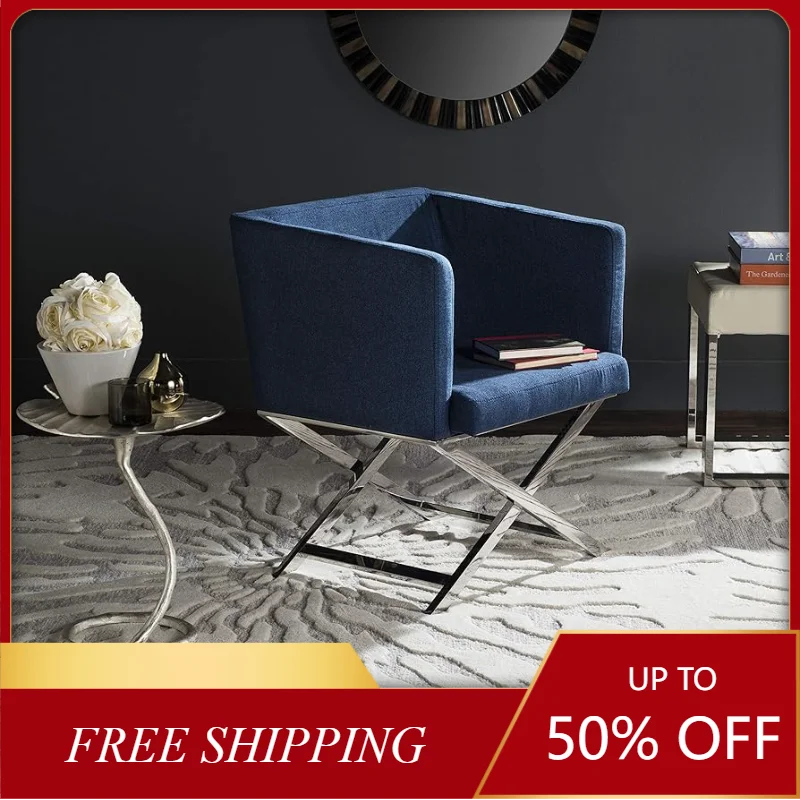 

Safavieh Home Collection Navy and Chrome Modern Glam Cross Leg Chair