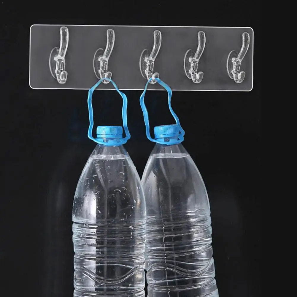 5 Hooks Plastic Coat Hooks Kitchen Bathroom Punch Free Wall Hook Towel Rack Accessories storage hook