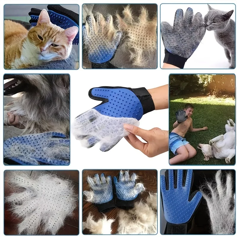 Pet Grooming Glove for Dog Cat Rabbit Fur 2 Sided Massage Grooming Brush Bath Cleaning De-Shedding De-Matting Pet Hair