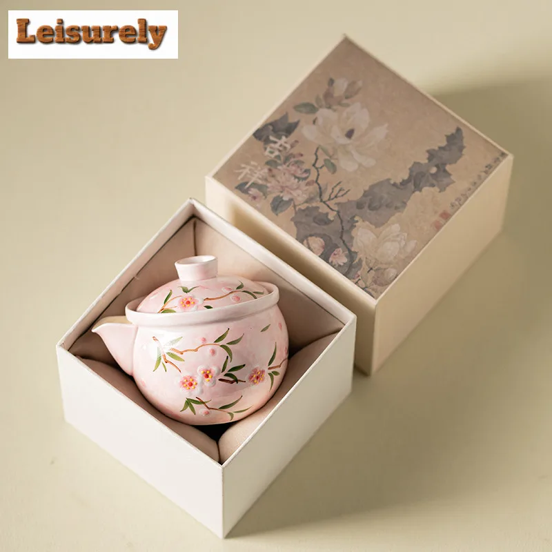 150ml Hand-painted Peach Blossom Teapot Zen Tea Infuser Pot Tea Maker Kettle with Strainer Dahongpao Chinese Tea Set Ornaments