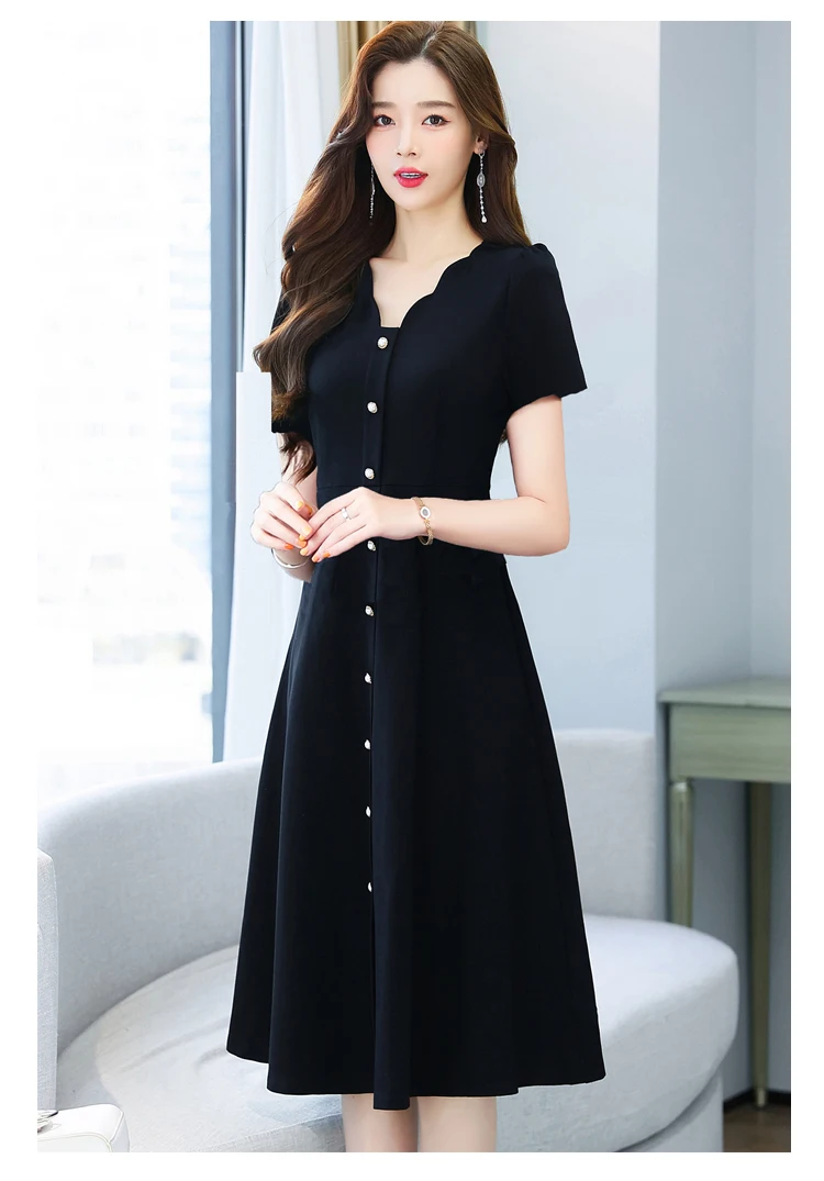 Spring Summer Short Sleeve Chic Prom Midi Dress 2022 Vintage Hepburn Black Party Dresses Women Elegant Bodycon Evening Vestidos