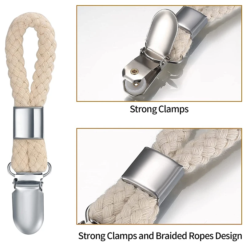 Description Picture 3 of item4pcs Towel Hanging Clips Clamps Braided Multipurpose Cotton Loop Metal Hook Kitchen Bathroom Storage Clips Socks Clothes Hanger