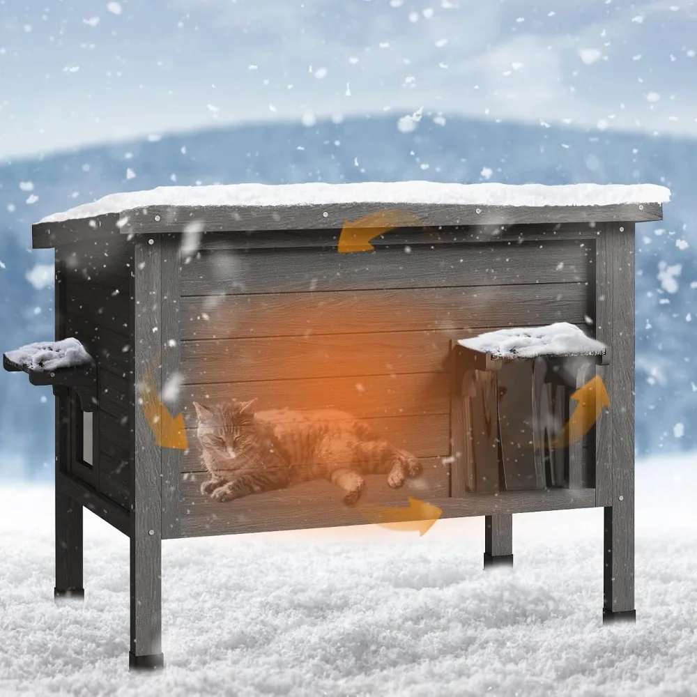 Outdoor Cat House Feral Cat Enclosure cat Houses for Cats Insulated with Escape Door All-Round Foam Weatherproof