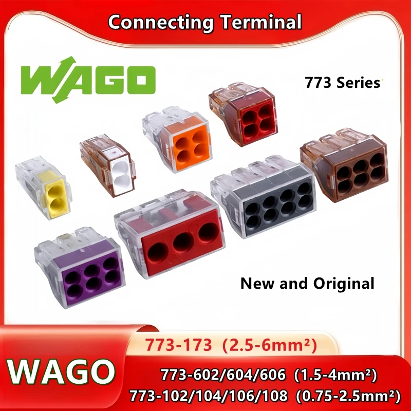Original Wago wiring terminal 773-102 773-104 773-106 773-108 773-173 773-602 773-604 773-606 Hard wire Wiring connector 10pcs wire connectors wiring connector