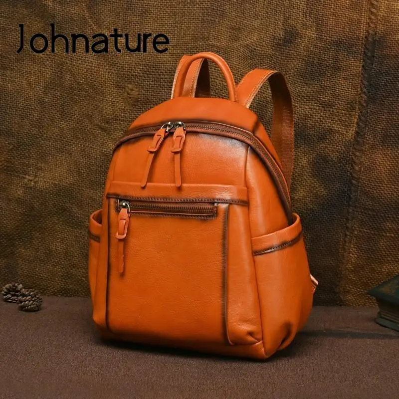 

Женский рюкзак ручной работы Johnature, вместительный рюкзак из натуральной воловьей кожи в винтажном стиле, 2024