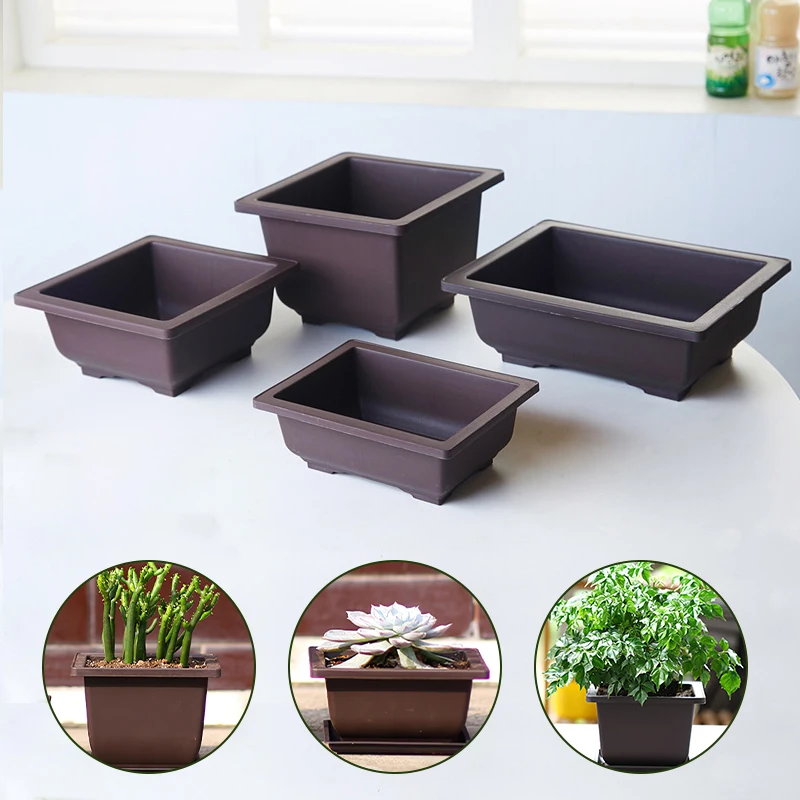 Flower Pot Hydroponic Flower Pot Flowerpot Gasket Plant Pot Training Pots Imitation Succulent Plants Pots Plastic Bonsai Outdoor Garden Landscape Potted Square Trays
