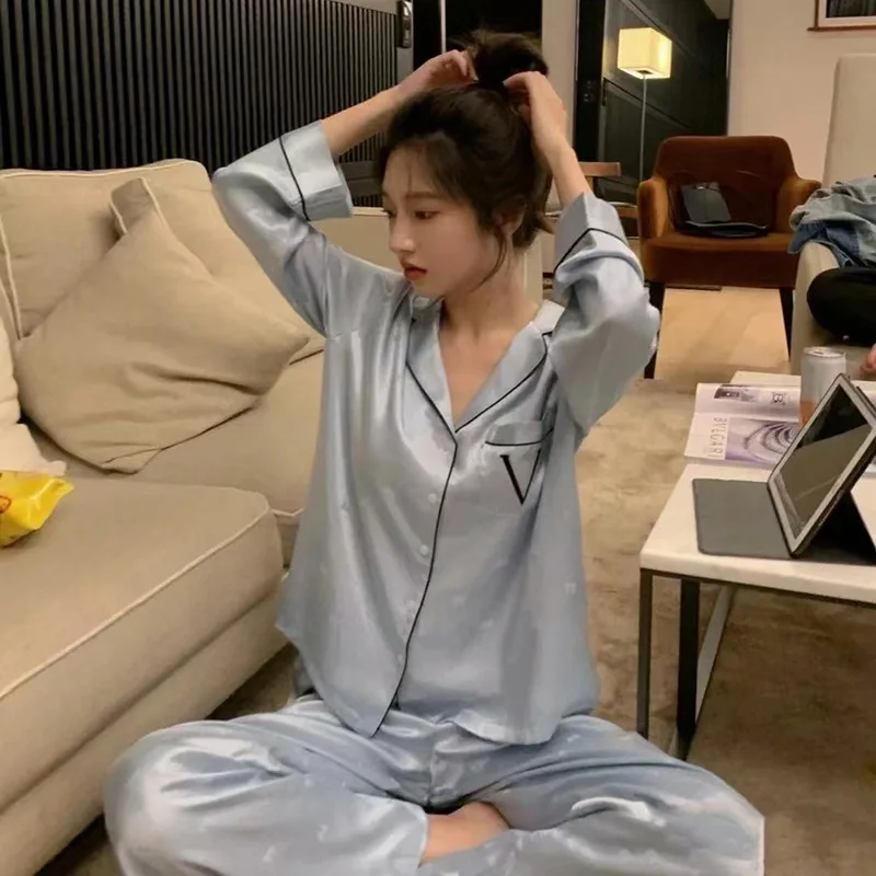 

Женская шелковая пижама с бантом, Весенняя и осенняя женская пижама, высококачественный комплект домашней одежды с длинным рукавом, одежда для сна, одежда для сна
