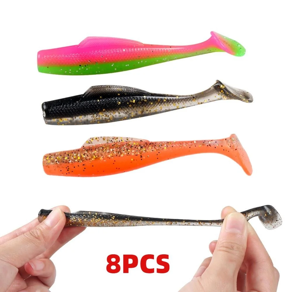 

8pcs/lot Shad Worm Soft Bait 60mm T Tail Jigging Wobblers Fishing Lure Tackle Bass Pike Aritificial Silicone Swimbait