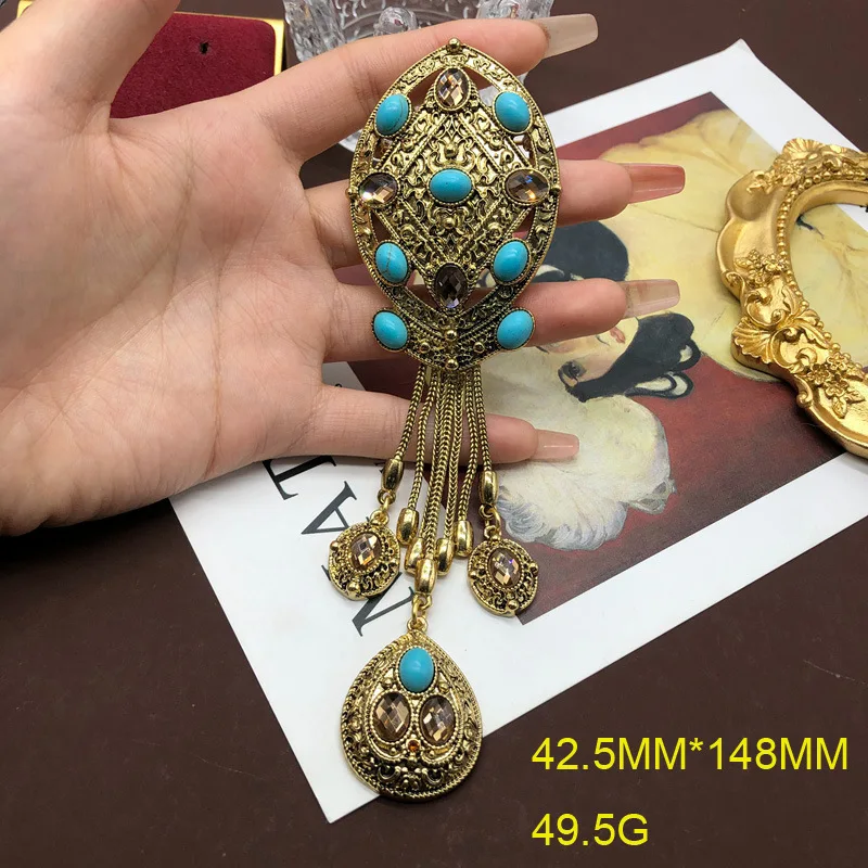 Vintage turquoise antique carved pattern tassel versatile brooch