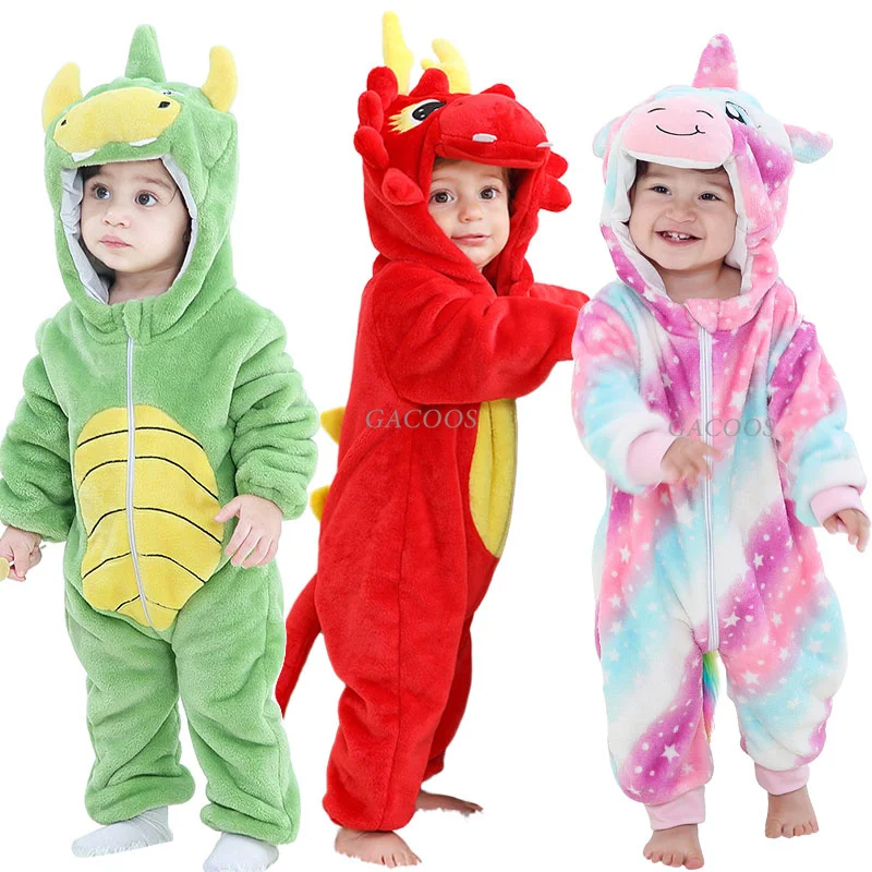 Toddler Boys Onesies Baby Girl Kigurumi Pijama Dragon Unicorn Cow Animal Cosplay Costume Winter Plush Jumpsuit 1 to 2 3 4 Years kids pajamas