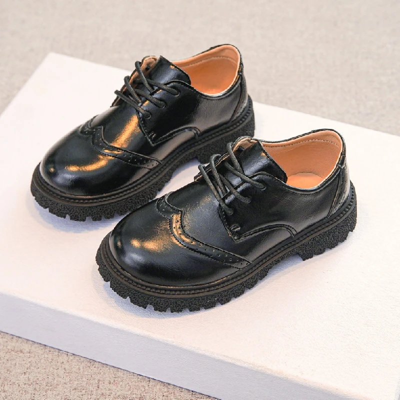 Zapatos de cuero para niños y niñas, calzado elegante informal con plataforma y banda elástica, estilo británico, color negro, para primavera, 27 37| | -
