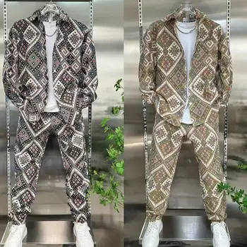 Set da uomo primavera autunno casual camicia a maniche corte con stampa pantaloni set da 2 pezzi tuta in felpa di alta qualità moda allentata 1