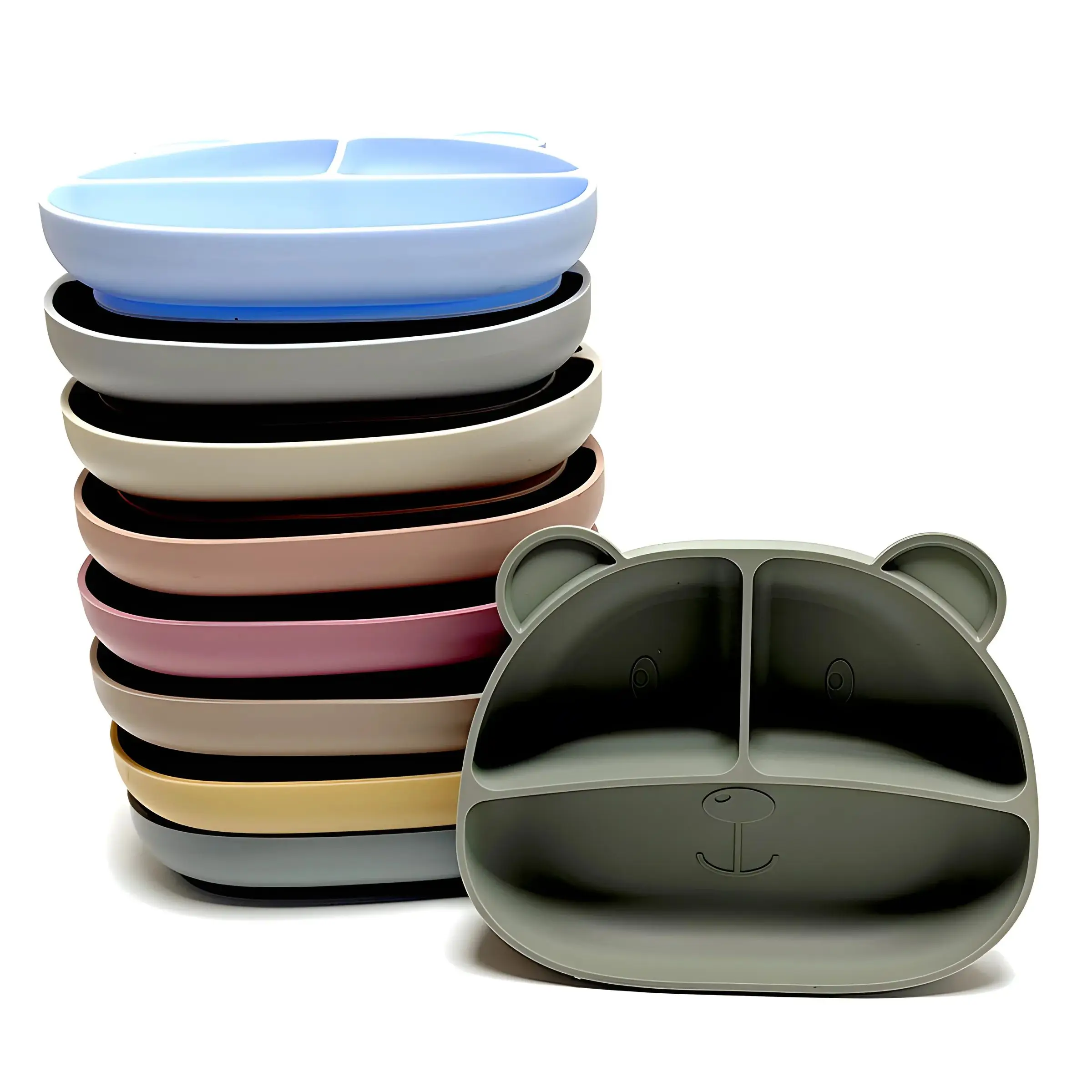 Children's Silicone Dinner Tray Food Grade Drop Proof Baby Tableware Baby Complementary Compartment Tray Bear Tray 2