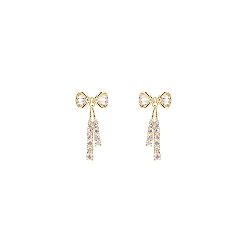 Full diamond bow tie tassel earrings product image 6