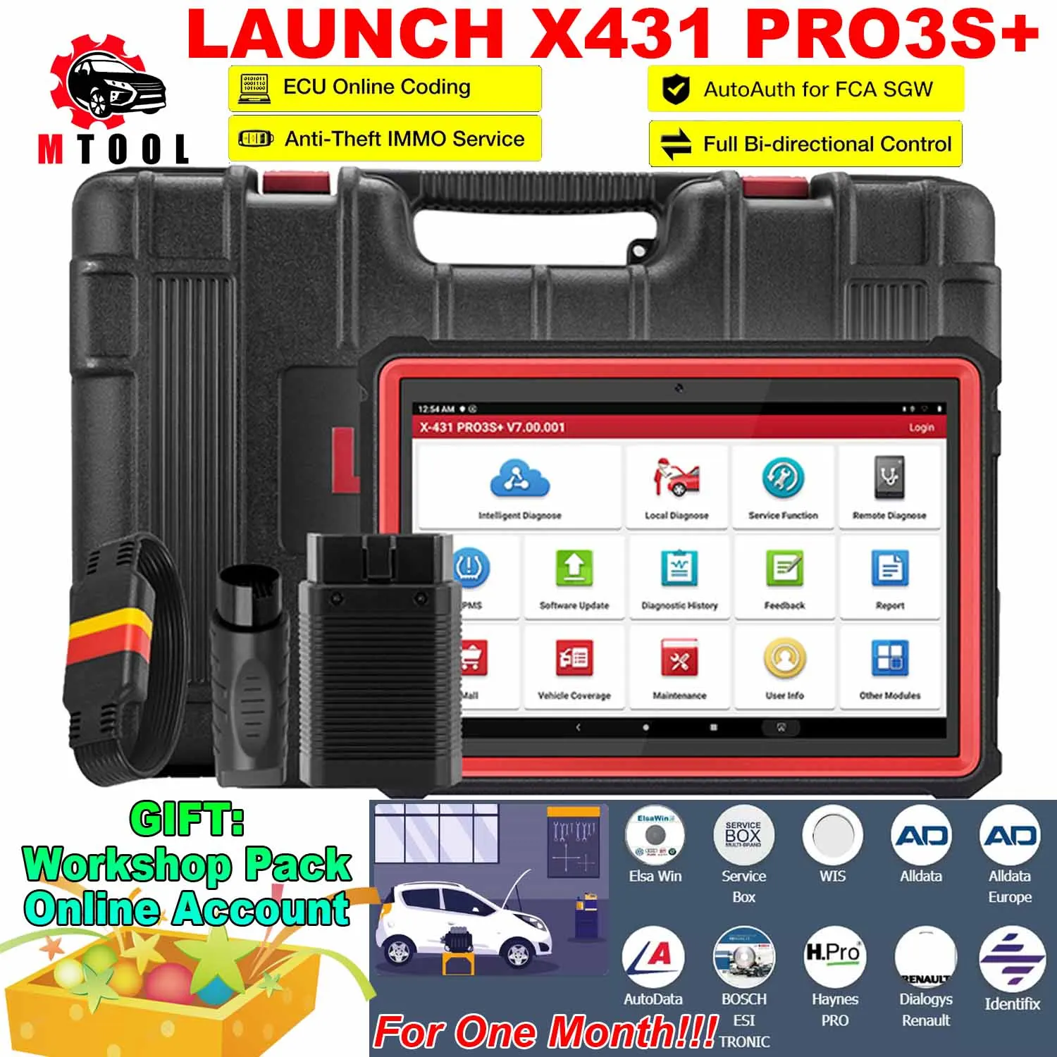 Диагностические инструменты LAUNCH X431 PRO3S + Plus, Автомобильный сканер OBD2 с полной поддержкой OBD, считыватель кодов, активное тестирование, кодирование ECU