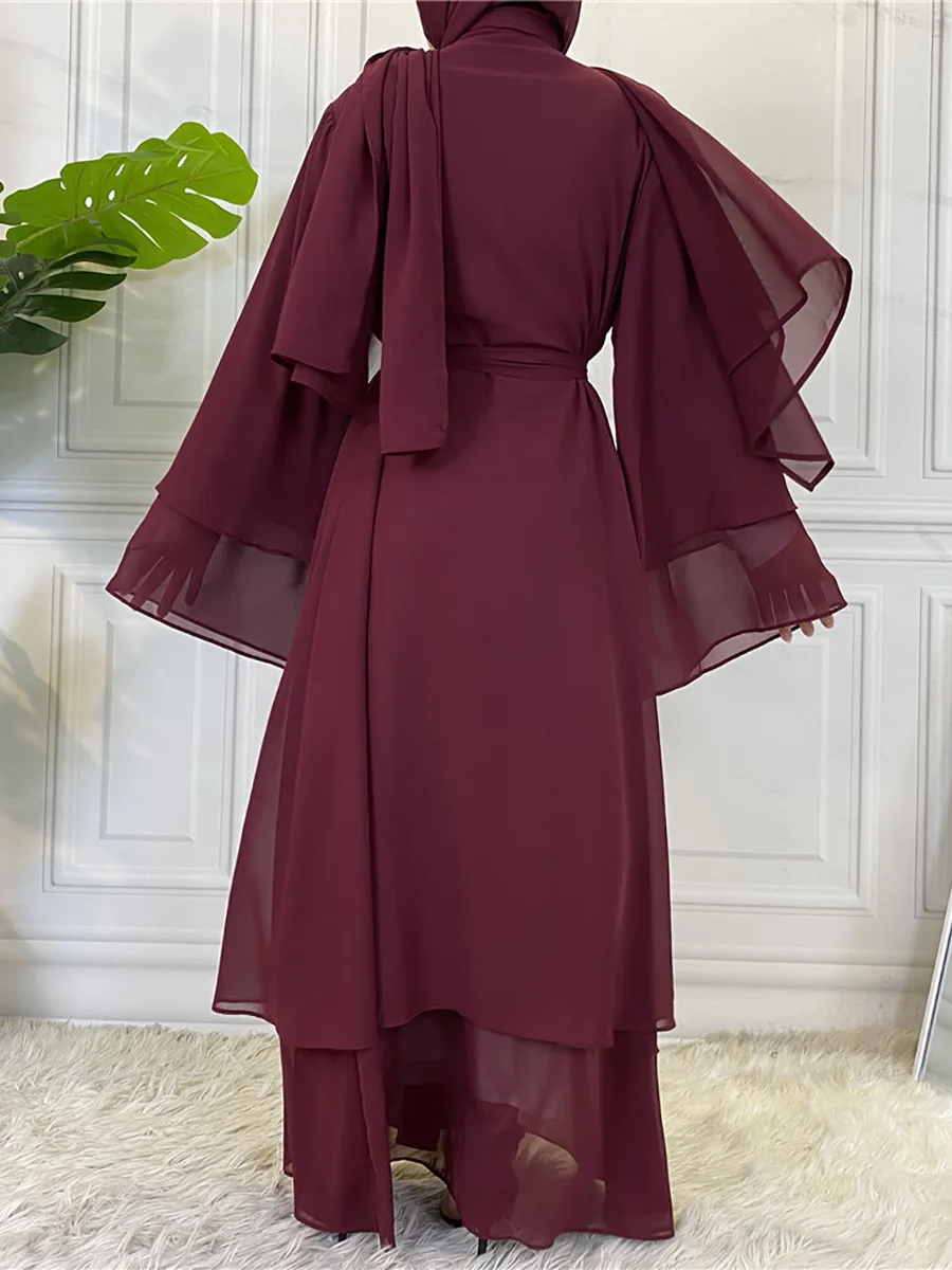 Abaya – Kimono Double couche pour femmes, Cardigan musulman, dubaï, Kaftan, robes décontractées, vêtements islamiques, F2664