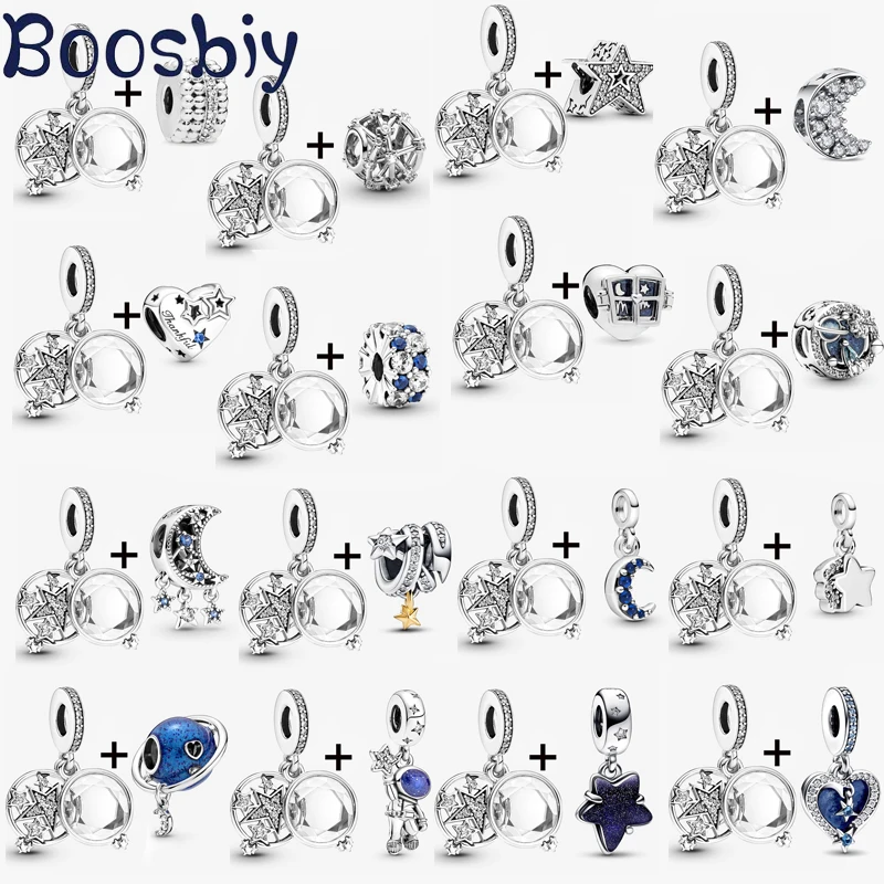 

2Pc/Lot Shining Enlarged Stars Beads With Moon Pendants Fit DIY Brand Charm Bracelets & Necklaces For Women Jewelry Making Gift