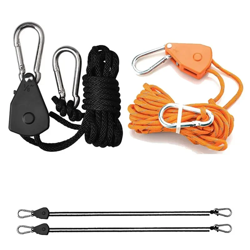 Lanyard 5m Adjustable 8inch Lanyard Hanging for Outdoors Camping Grow Plant Lamp Rope Ratchet Hanger Pulley Lifting Pulley Hook