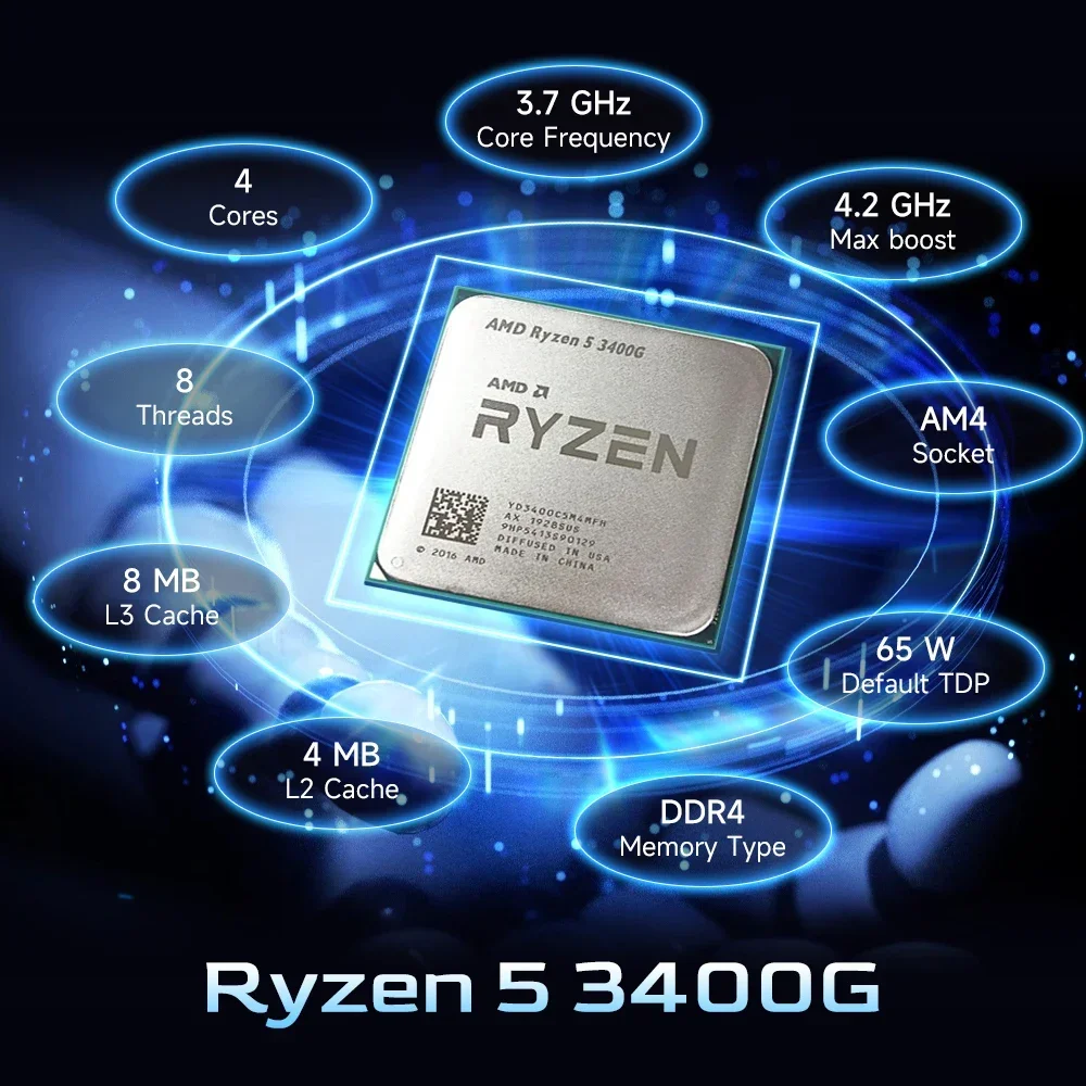 AMD 라이젠 5 3400G R5 3400G 4코어 8스레드 베가 11 통합 그래픽 4.2GHz AM4 DDR4 데스크탑 게이밍 APU