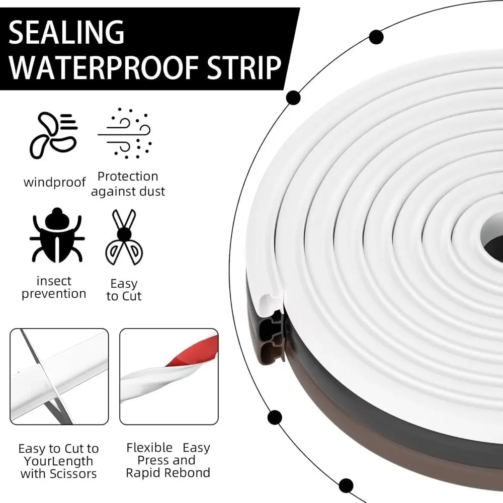 6m Soundproofing Weather Stripping Rubber D-Shape Door Seal Strip Self-adhesive Door Frame Insulation