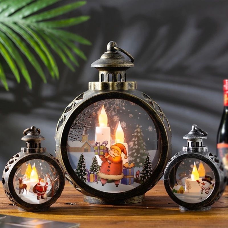 Christmas Lighted Snow Globe Lantern Battery Operated LED Night Light with Hook Christmas Tree Ornaments Gift Ideas