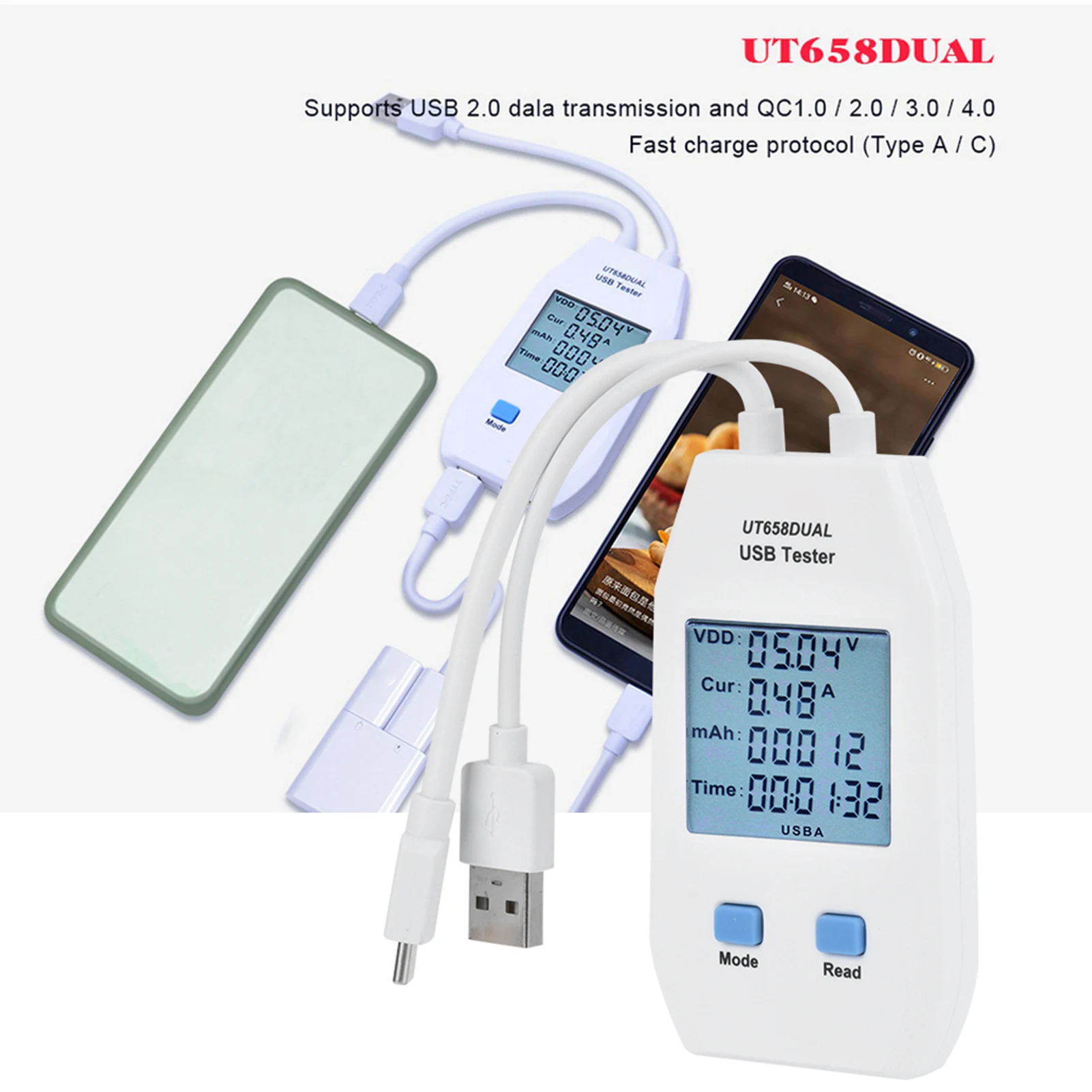 UNi T LCD USB Tester Detector Voltmeter Ammeter Digital Power Capacity Tester Meter(UT658 Dual)