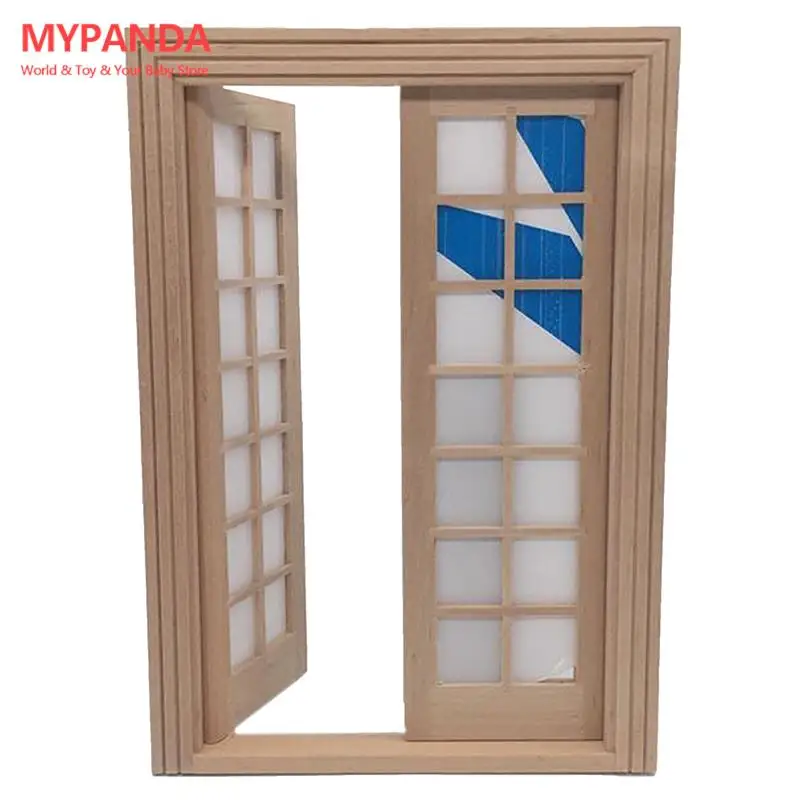 1/12 인형의 집 미니 나무 DIY 28 격자 더블 문짝 가구 액세서리 장난감