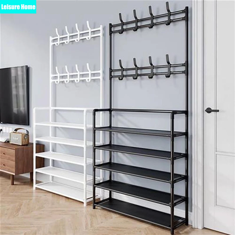 Clothes Hanger Multi-Layer Shoe Rack Doorway DIY Hat And Shoes Shelf Simple Floor-Standing Living Room Organizer Storage Racks