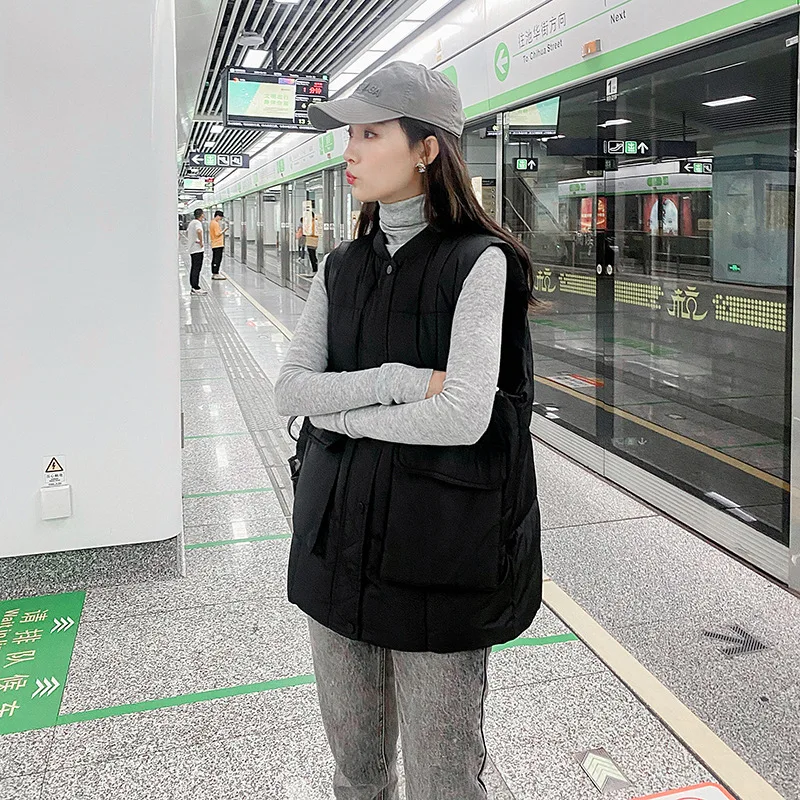 Autumn Winter Women Vest Sleeveless Cardigan Women Thick Puffer Jacket Baseball Jacket Zipper Warm Coat Casual Loose Vests New