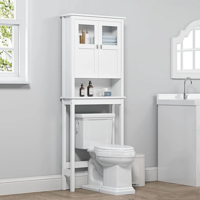 Cabinet Over Toilet, Bathroom Storage Cabinet with Glass Doors and
