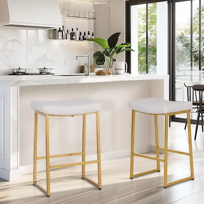Bar Stools Set of 4 Counter Height 24 Inches Saddle Stools for Kitchen Counter Backless Modern Barstools Upholstered