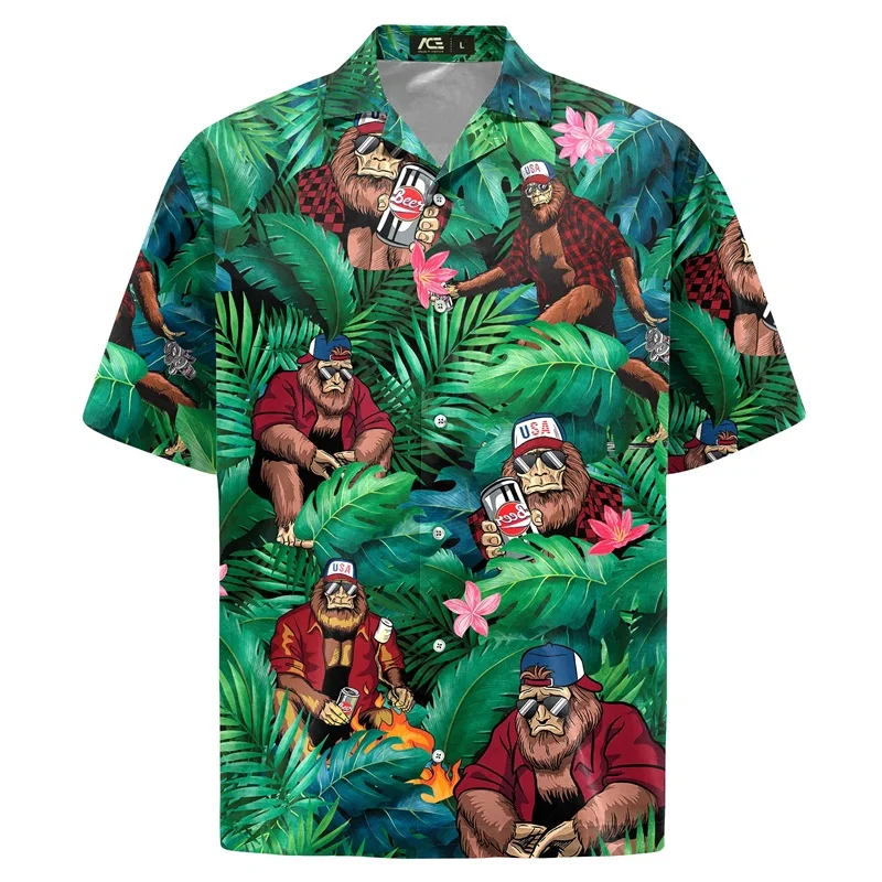 3D Print Funny Animal Hawaiian Shirts For Men Women Summer Short Sleeve Casual Relaxed-Fit Button Down Beach Shirt Mens Tshirt 5