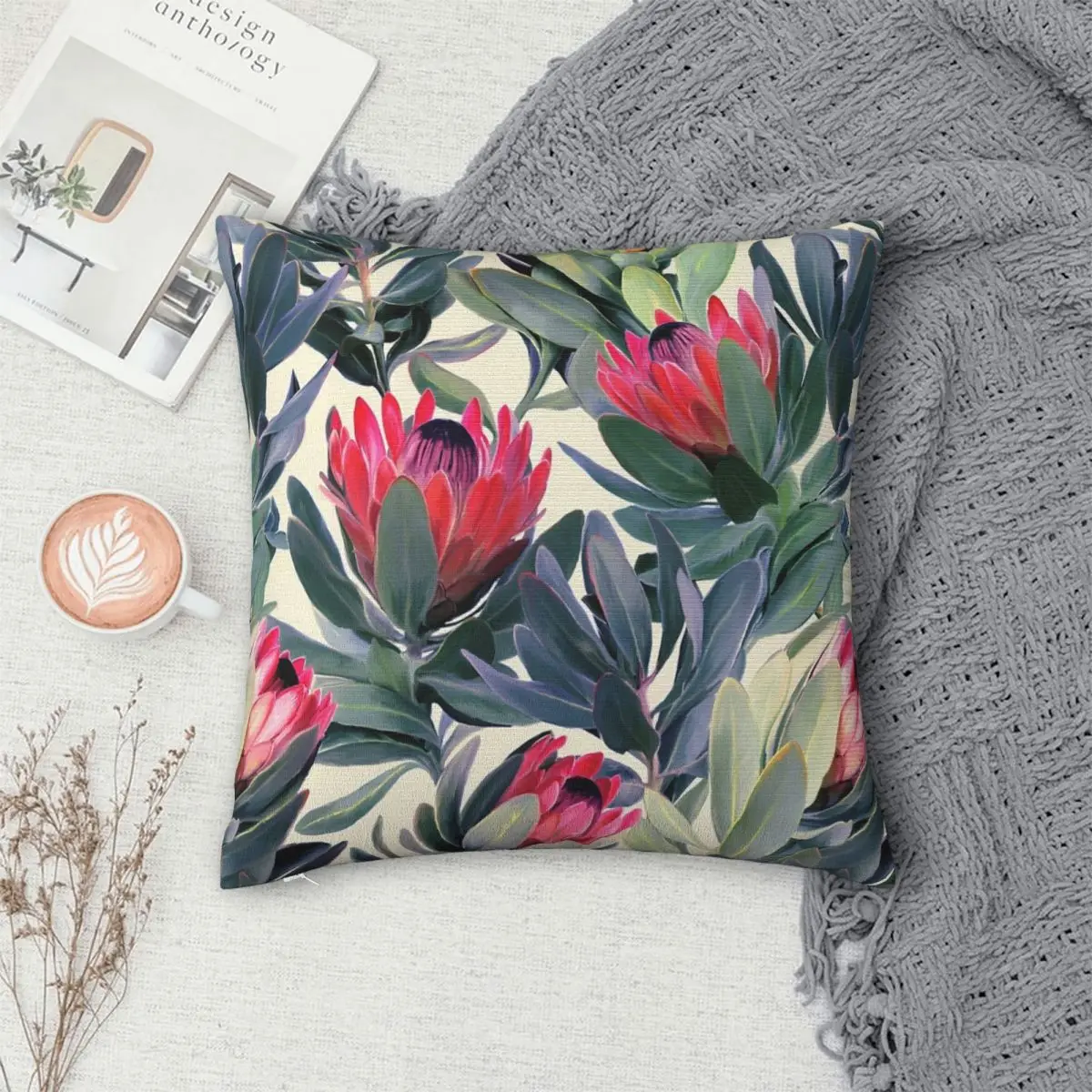 

Painted Protea Pattern Pillowcase Polyester Pillows Cover Cushion Comfort Throw Pillow Sofa Decorative Cushions Used for Home