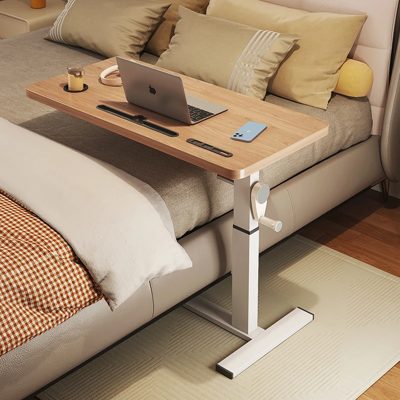 Adjustable Bedside Desk Hand Crank Lift Mobile Workstation with Study Table for Sofa/Office Space-Saving Writing Desk for Laptop